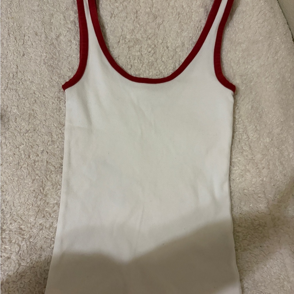 Aerie White Tank Top with Red Accents